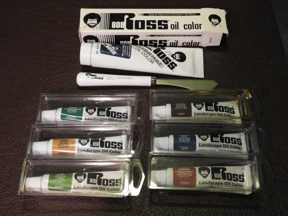 Bob Ross Art Supplies Paints Set of 7x Paint Tubes & Pallet Knife