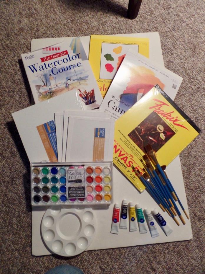 Large Lot of Water Color Painting Supplies & Accessories Brushes Paints Paper +