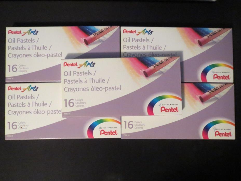 Pentel Arts Oil Pastel 16 Color Set, Assorted Colors PHN-16 Lot of 5 Packs