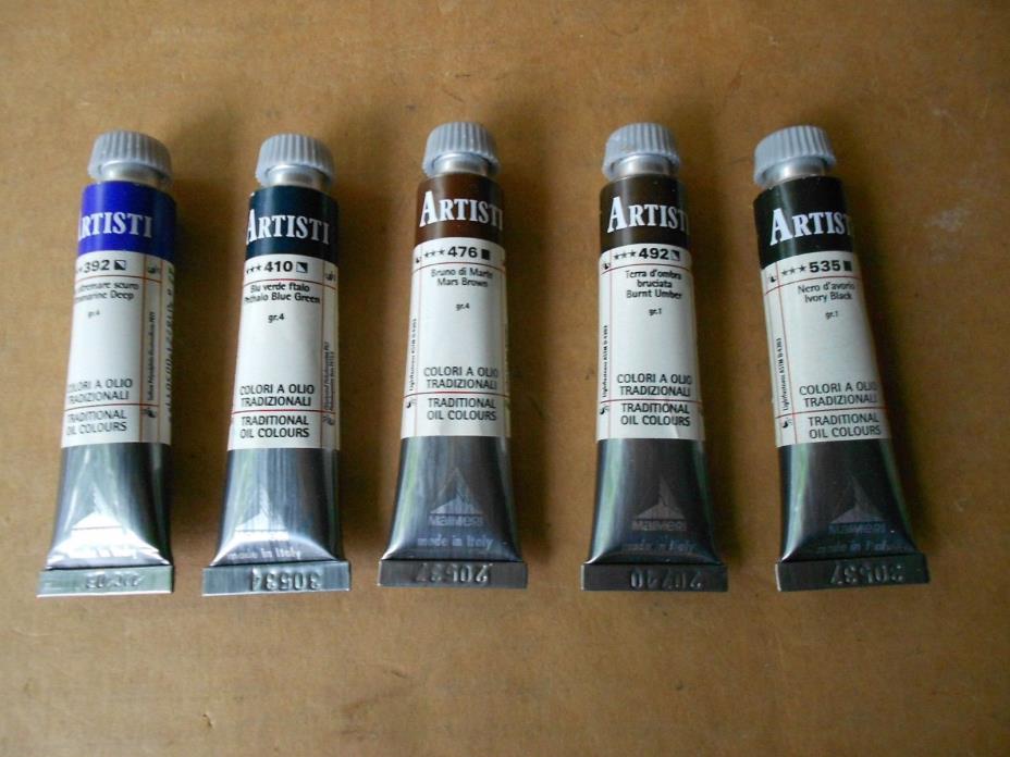 Maimeri Artisti Oil Paint Mixed Lot 20 ml 5 tubes Blue Ivory Black Brown Umber