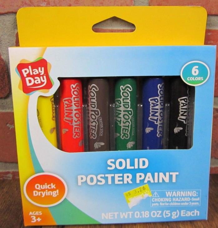 PLAY DAY Solid Poster Paint quick drying NEW 6 colors primary ages 3+ NO WATER