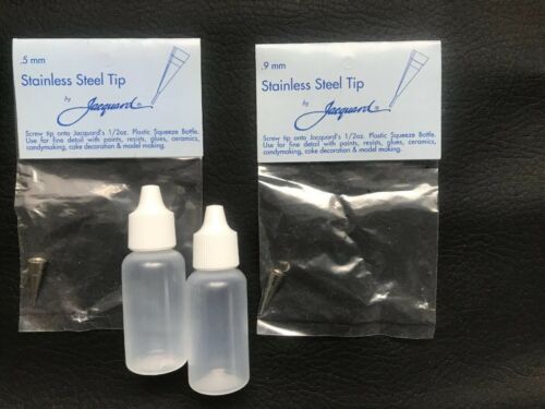 2 Jacquard Application Bottles  .5mm Steel Tip And .9mm Steel Tip Lot Brand New