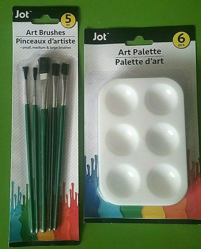 11 Pcs 6 Paint Trays Palette 5 Small Med Large Paint Brushes Art Craft Supplies