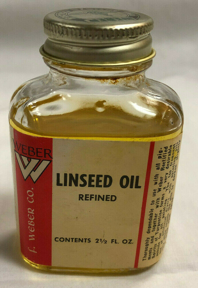 Vintage Weber Refined Linseed Oil  2.5floz Bottle In Excellent Condition ~ NICE