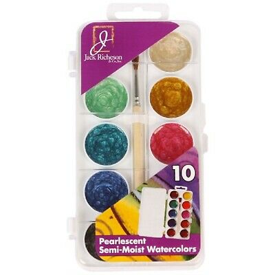 Jack Richeson Student Semi Moist Pearl Watercolor with Brush, Set of 10