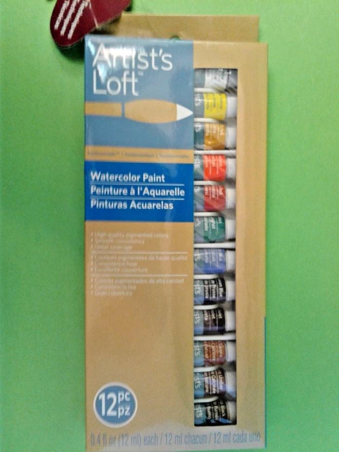 Artist's Loft Fundamentals Watercolor Paint Set 12 Pigmented Colors 12ML tubes