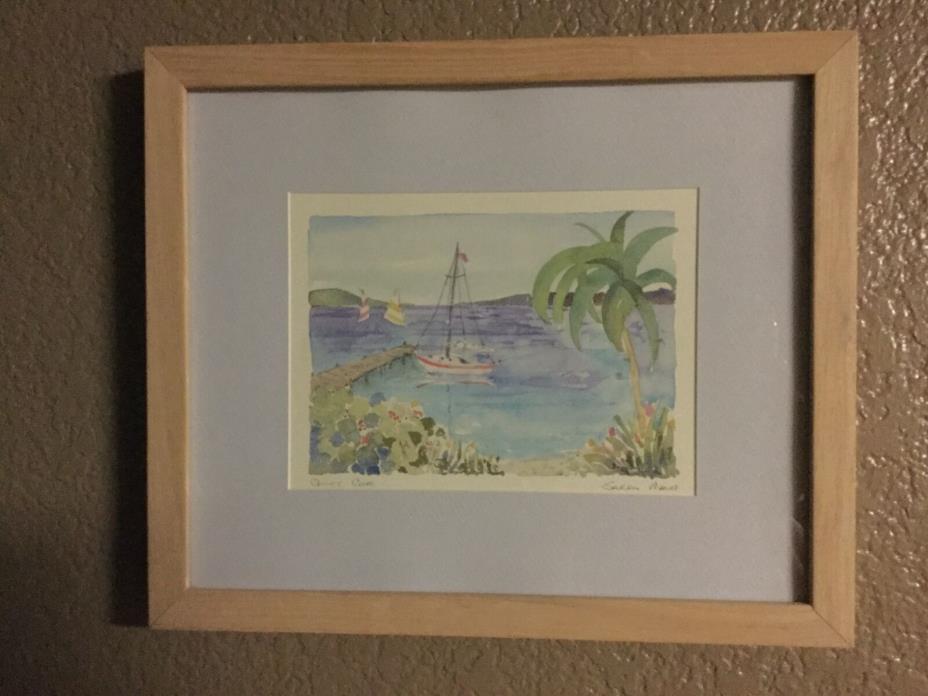 Sarah Malin beautiful lithograph watercolor tropical scene 