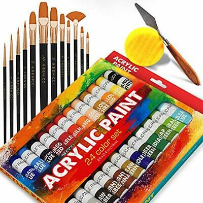 Complete Paint Sponges Acrylic Set - 24&x445 Rich Pigment Colors 12x Art Brushes