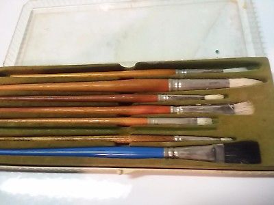 Lot Vintage Watercolor Artists Paint Brushes In Plastic Case