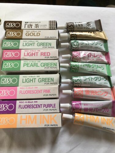 Riso Gocco Printmaking Ink For Paper Lot Of Nine + Powders  *Fluorescent & Gold*