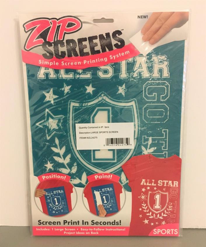 ZIP SCREENS Simple Screen Printing System Sports Pack 1 Large Screen Go Team