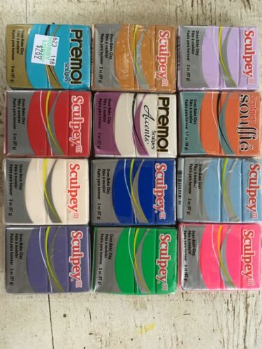 New SCULPEY Primo Pearl LOT 12 - 2oz Polymer OVEN Bake CLAY BARS Pearl Blue Pink