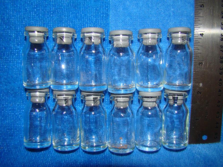 VTG (12) Miniature Borosilicate Glass Serum Bottles & Stopper - Beading & Crafts