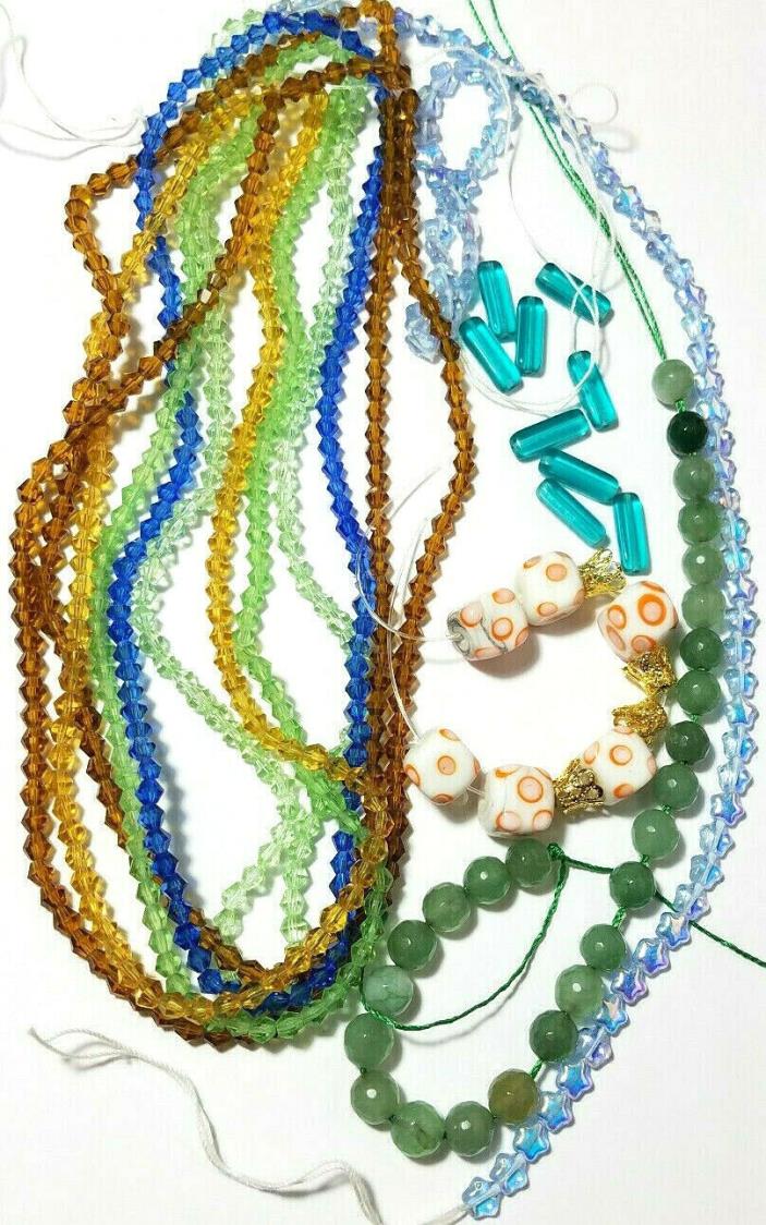 Assorted Strands of Glass 4mm Bicone Beads, Czech Glass Star Beads and More