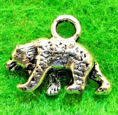 50Pcs. WHOLESALE Tibetan Silver 3D BEAR Animal Charms Pendants Ear Drops Q1185