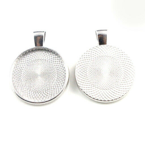 10 x 25mm / 1 inch Round Silver Cabochon Bezel Pendant Tray