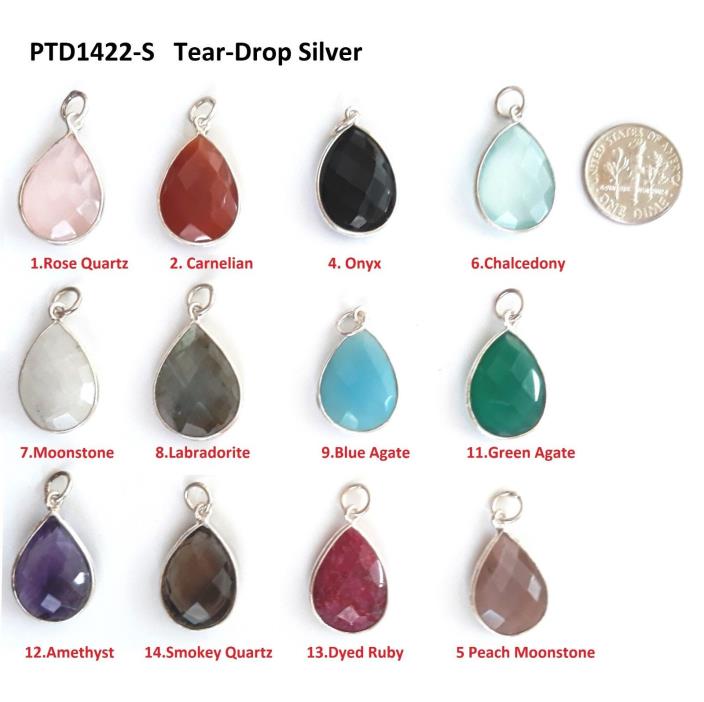 Sterling Silver Large Tear-Drop Gemstone Pendants 14x22mm PTD1422S