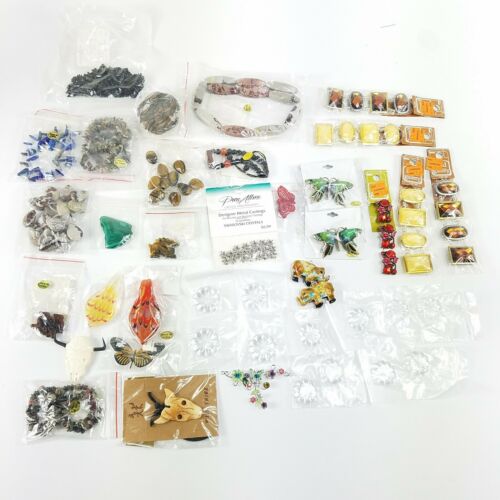 Vtg Lot pendants and beads stone glass metal enamel most are new!