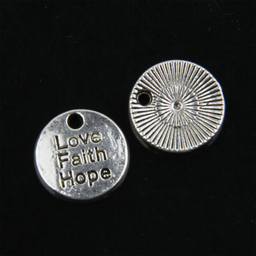 8 pieces New LOVE, FAITH, & HOPE Charms Tibet Silver Alloy 12 x 12 mm Free Ship!