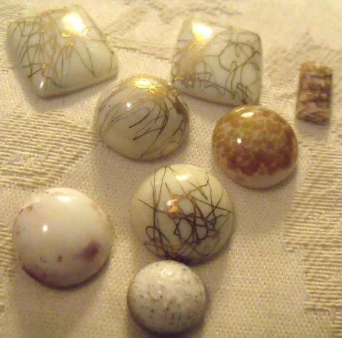 LOVELY LOT WHITE WITH GOLD  VINTAGE GLASS  CABOCHON