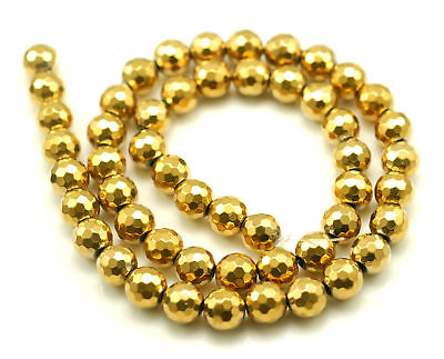 8MM GOLD HEMATITE GEMSTONE FACETED ROUND LOOSE BEADS 16