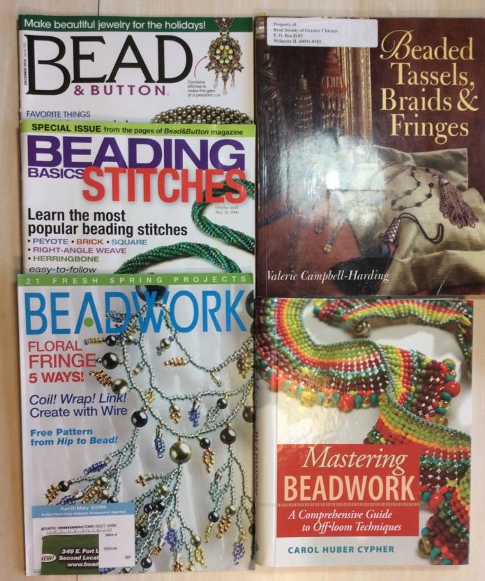 Lot of 5 Beading Magazines Books Braids Tassles Fringe Off Loom Mastering