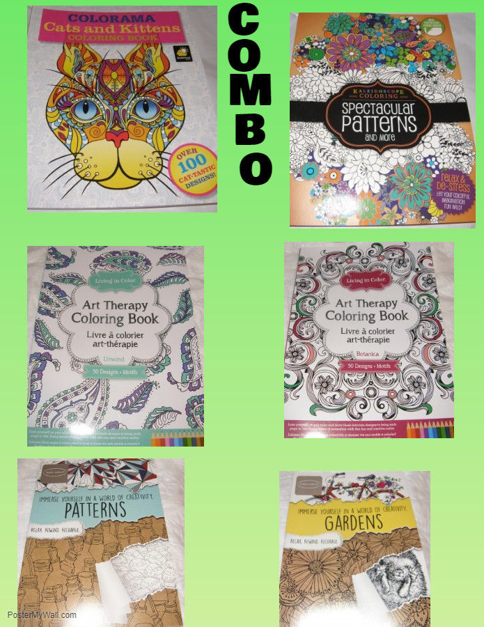 ADULT COLORING BOOK - ANIMALS   FLOWERS  MOD PODGE   MANDALA  THERAPY -LOT