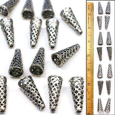 LG 925 Sterling Silver Pl 24mm Bali Style Fancy Honeycomb Long Cone Beads 14pc