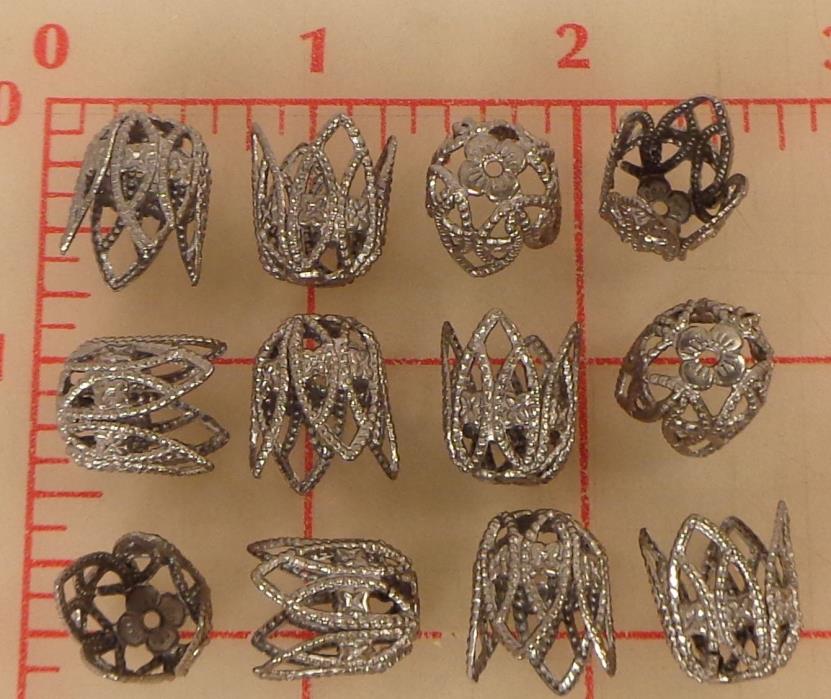 144 Metal Filigree Bead Caps Antique Silver Color Flower Designs 16mm x 13mm