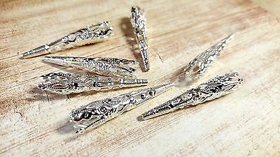 20 Long Cone Beads Caps Silver Ornate Filigree 42mm Findings