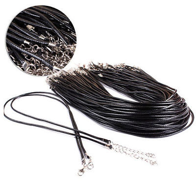 New 3 Black Leather 2mm Cord Necklaces With Lobster Clasp Charm Jewelry