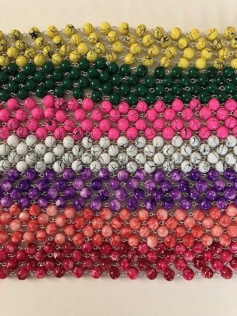 1 YARD (36 INCHES) CHAIN 8MM ROUND GLASS BEADS FOR ROSARY JEWELRY DECOR NEW