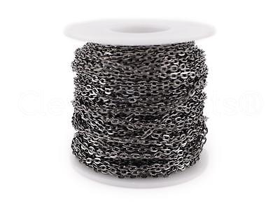 CleverDelights Rolo Chain Roll - 30 Feet - Gunmetal (Dark Silver) Color - 3x4mm