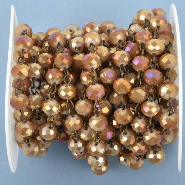 1 yard DESERT TAN AB Crystal Rondelle Rosary Chain, bronze wire, 8mm fch0977a