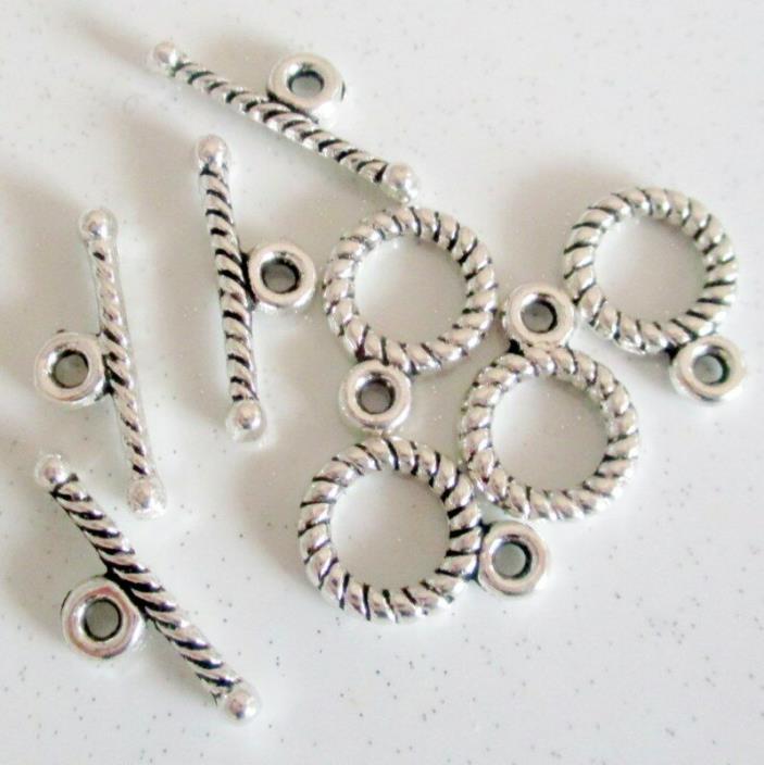 10 Toggle Sets Carved Antique Silver, Jewelry Making Supplies, Toggle Sets G1619