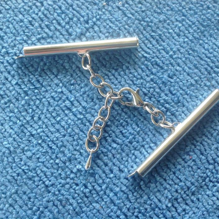 SILVER seed bead Loom Slider safety chain LOBSTER  CLASP on end tube Bracelet