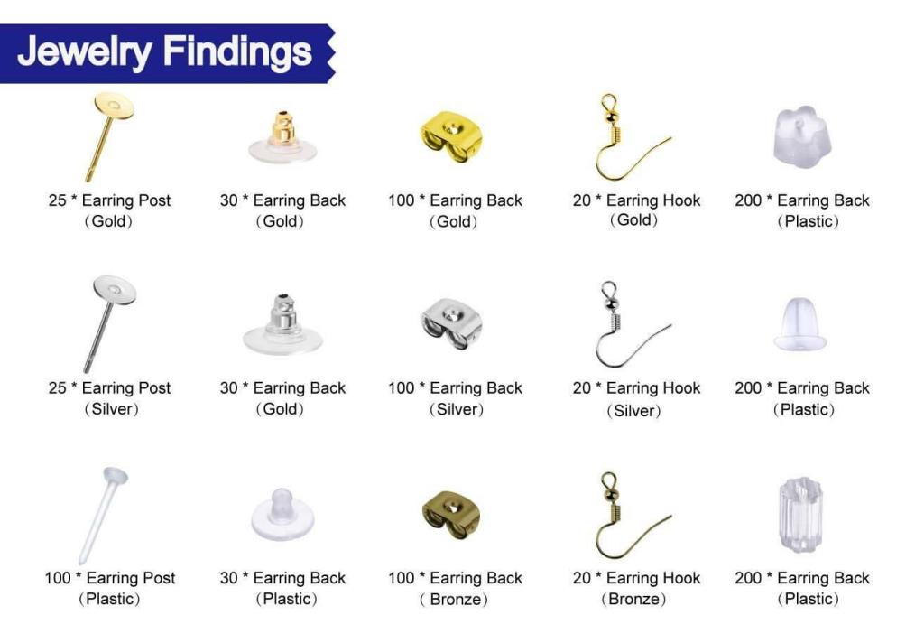 BULK Earring Wires Stud Blanks Backs Assorted Jewelry Findings Lot BULK 1200pcs