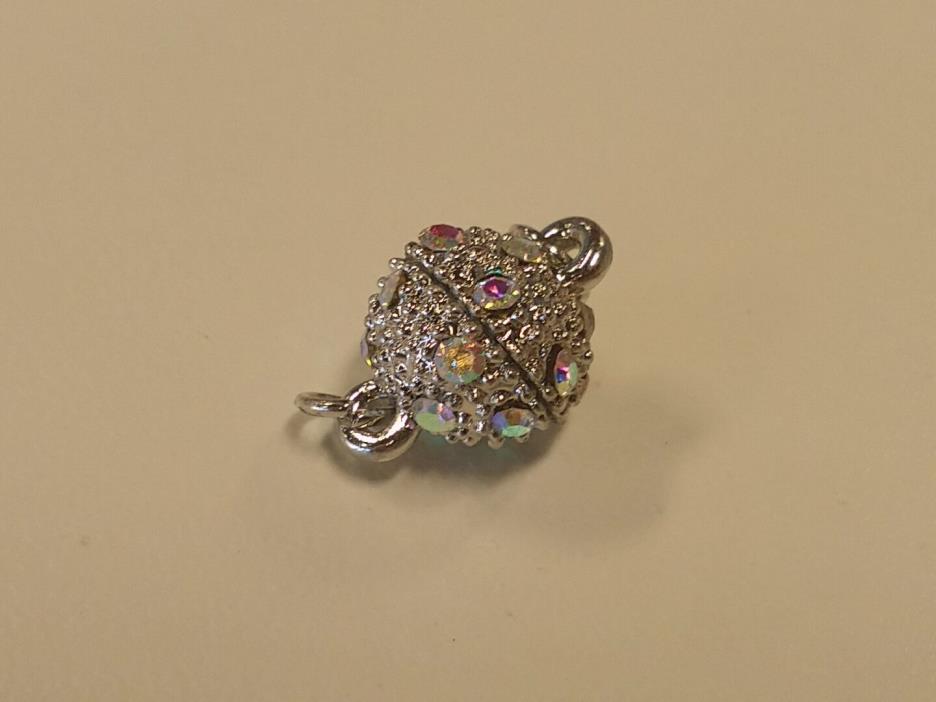 Alloy Magnetic Clasp, with Rhinestone, Round, Platinum Color, Size: about 13x8mm