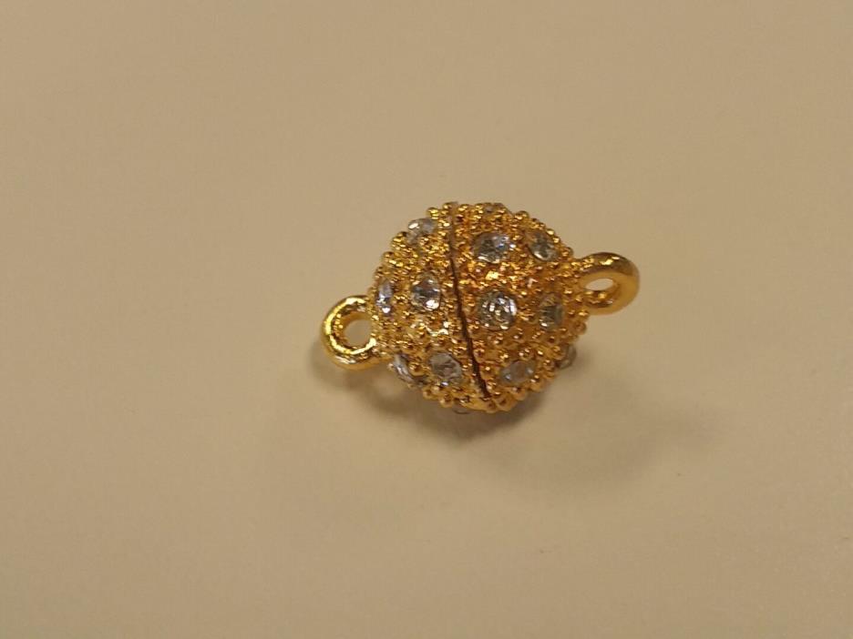 Alloy Oval Gold Rhinestone Magnetic Clasp, 16x10mm, Hole: 1.5mm Jewelry Making