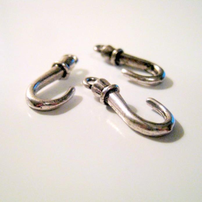 3 Antique Silver Hook Charms, 23x10mm, Jewelry Supplies, Hook Charms G1357