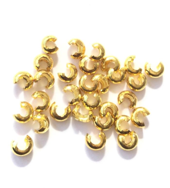144 pcs Crimp Bead cover Gold Plated 5mm Jewelry Suppliesy
