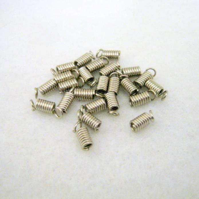 40 Silver Tone Spring Coil Crimp End Fasteners, 9x4mm, Jewelry Supplies  G1412