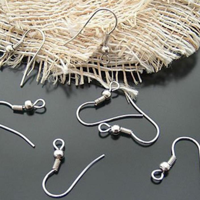 Earring Hooks Hypo-Allergenic DIY Earring with Spring and Beads Silver 100Pcs