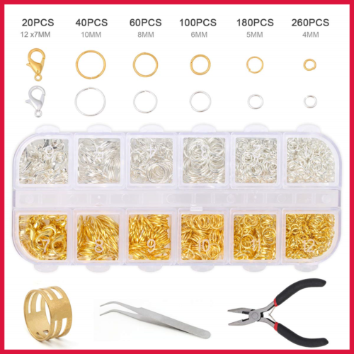 1320Pcs Open Jump Rings & Lobster Clasps Jewelry Findings Kit W Pliers For Makin