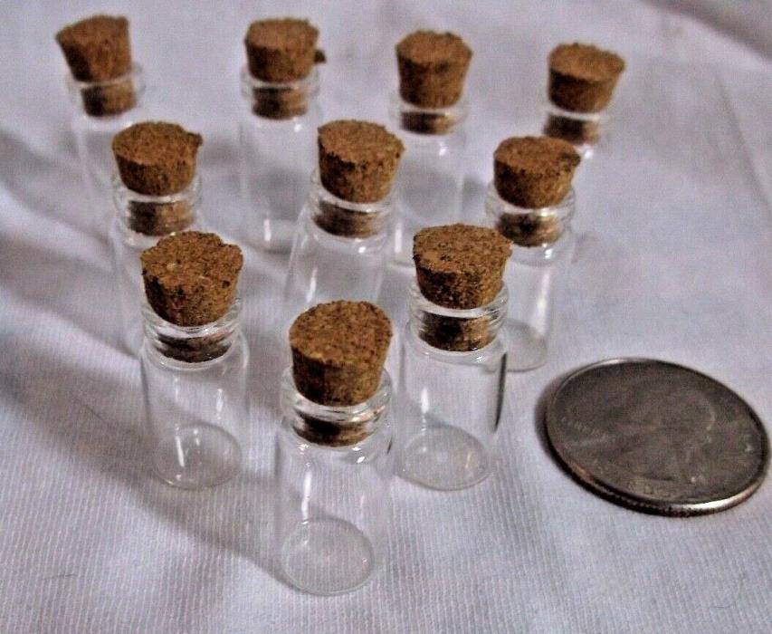 10 Glass Vials with Corks Miniature Glass Vials