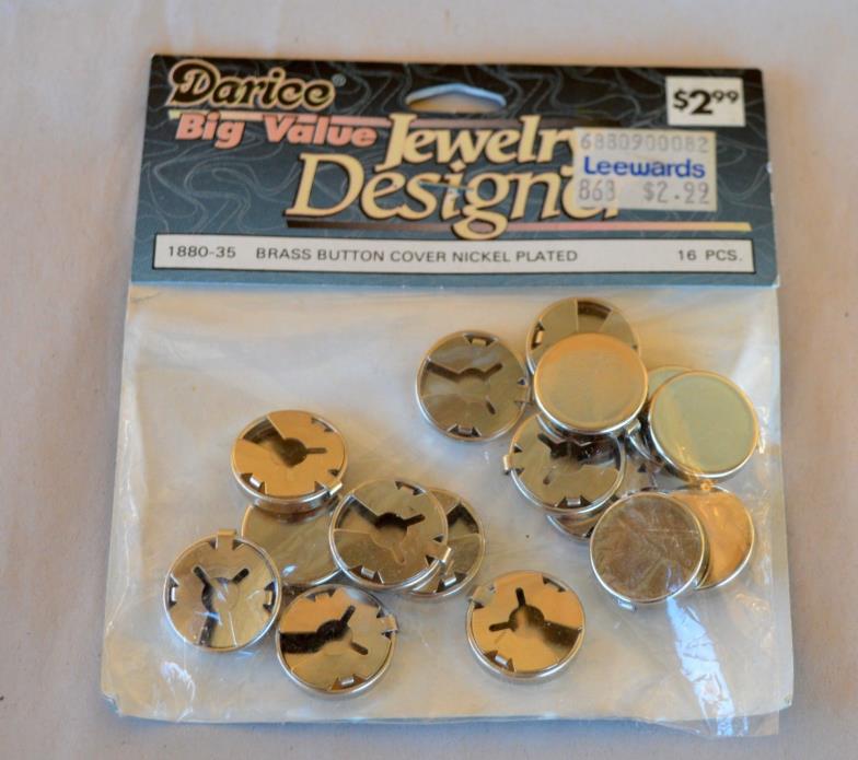 New Unopened Pkge Darice Brass Button Cover Nickel Plated 16Pcs #1880-35