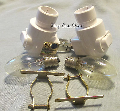 (Lot of 2) Night Lights - White  - on/off - Includes 4w Bulb & Brass Clip