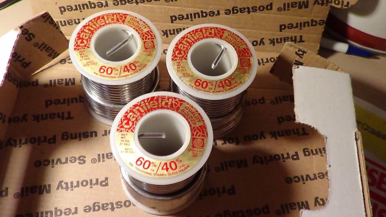 60/40 Canfield STAINED GLASS SOLDER , 3 one pound spools, free shipping