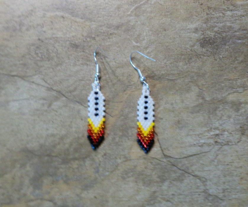 Feather Earrings Hand Made Seed Beaded Bead Wjork