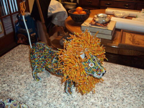 Beaded Wire LION Sculpture Hand Made Unique Artwork 9 Bead Work Figu ID:39452